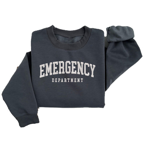 Emergency Dept. Grey Embroidered Crew Neck