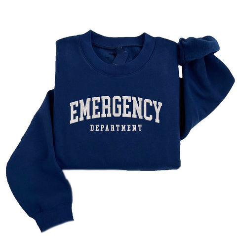 Emergency Dept. Navy Embroidered Crew Neck